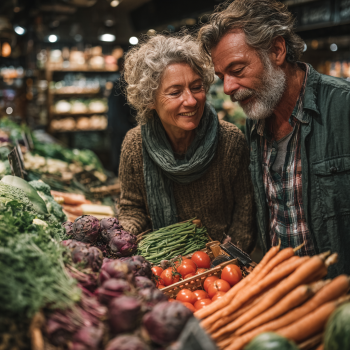 Aktivní senioři při zdravém jídle